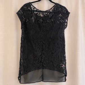 Zara black lace top with chiffon back